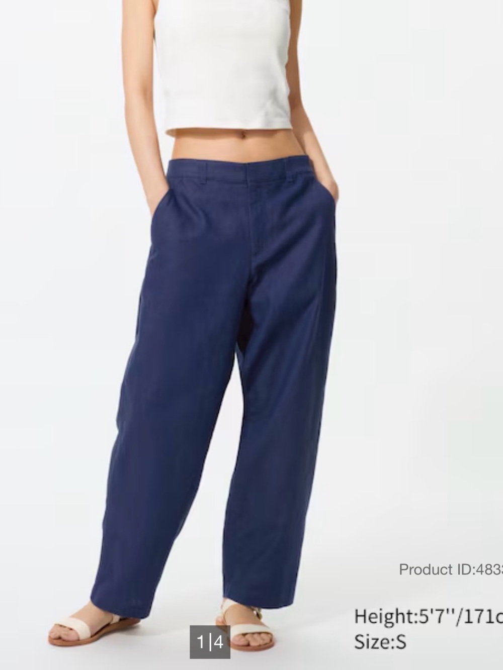 Uniqlo Comptoir Des Cotonniers Navy Wide-Leg Linen-Rayon Blend Pants Small NWT